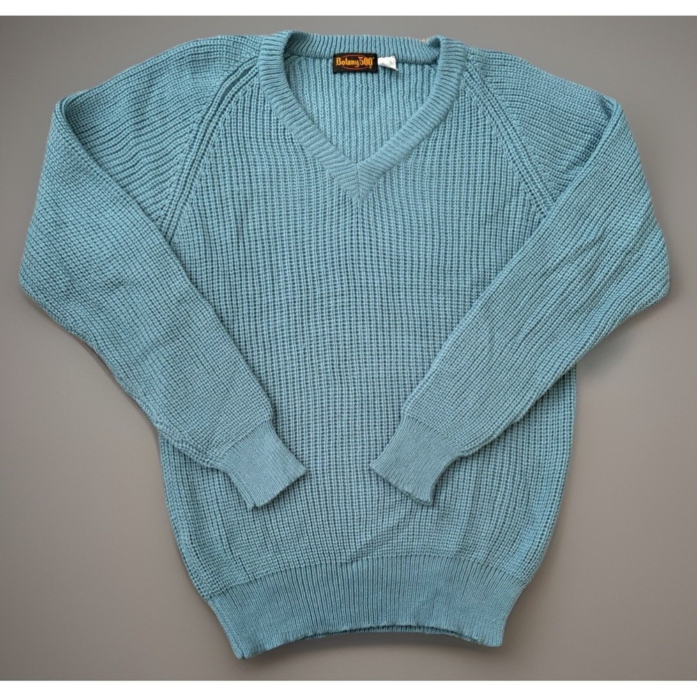 Botany 500 Long Sleeve V Neck Sweater Vintage Grandpa US Acrylic Blue Large JBHS